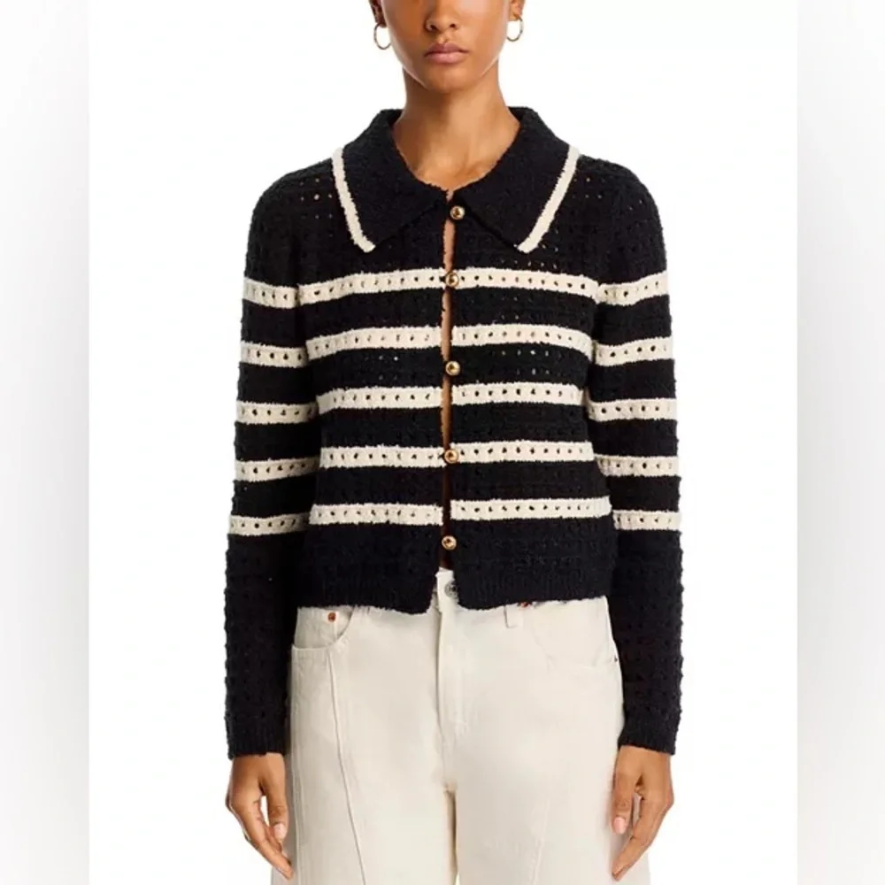 NWT Line and Dot Let Me Be Cardigan in Black and Ivory, Size L - Picture 2 of 14